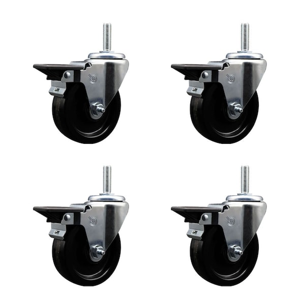 4 Inch Phenolic Wheel Swivel 34 Inch Threaded Stem Caster Set with Brake SCC